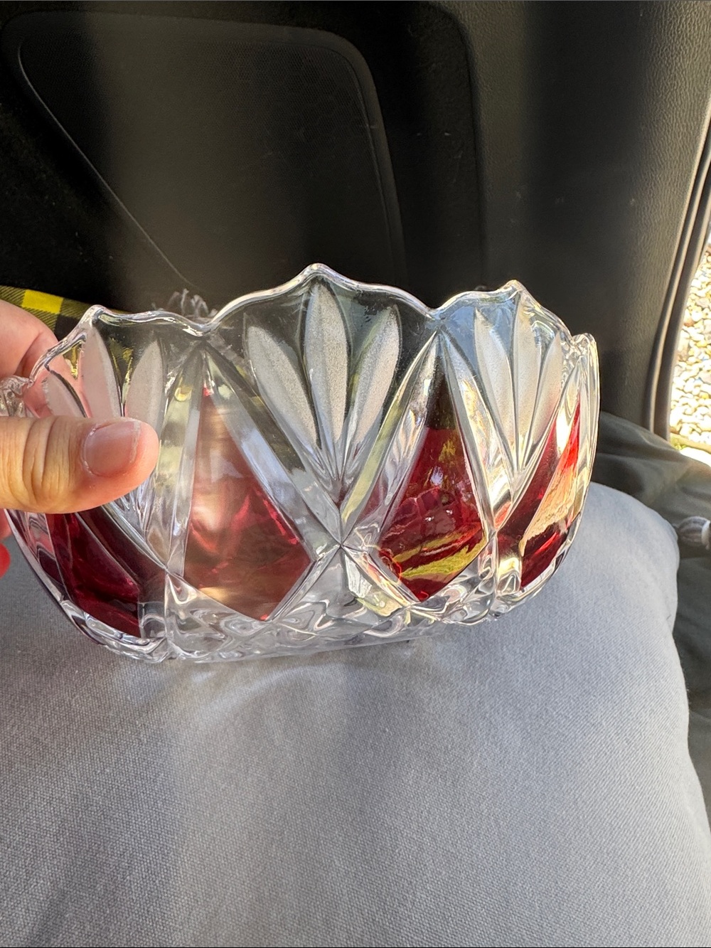 Cut Crystal Serving Bowl with Red Accent